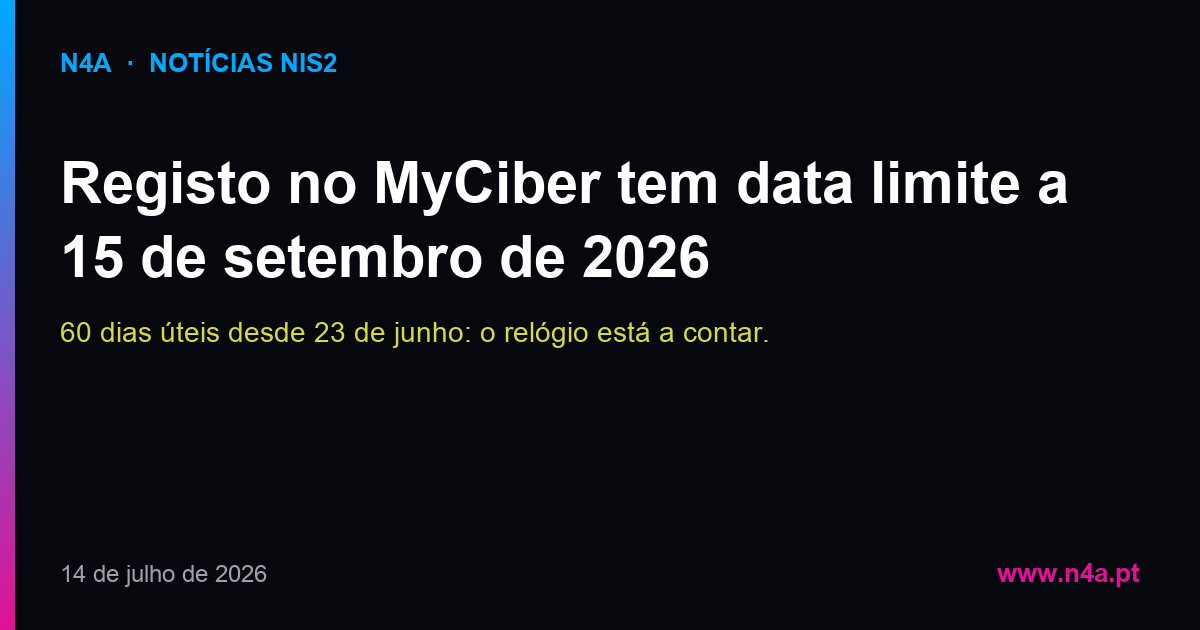 Registo no MyCiber tem data limite a 15 de setembro de 2026